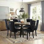 Velvet Upholstered Dining Chairs Set of 6, Modern Style Kitchen Side Chairs with Nailhead Trim and Wood Legs,Metal Pulling Ring for Dining Room Living Room(Black,Set of 6)