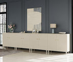 WAMPAT Modern TV Stands Entertainment Center for 100+ Inch TVs, 4-in-1 Beige Wood Television Stand with Doors, Extra Wide Media Console Tables with Storage Cabinets for Living Room, 141.6x15.3x32.4
