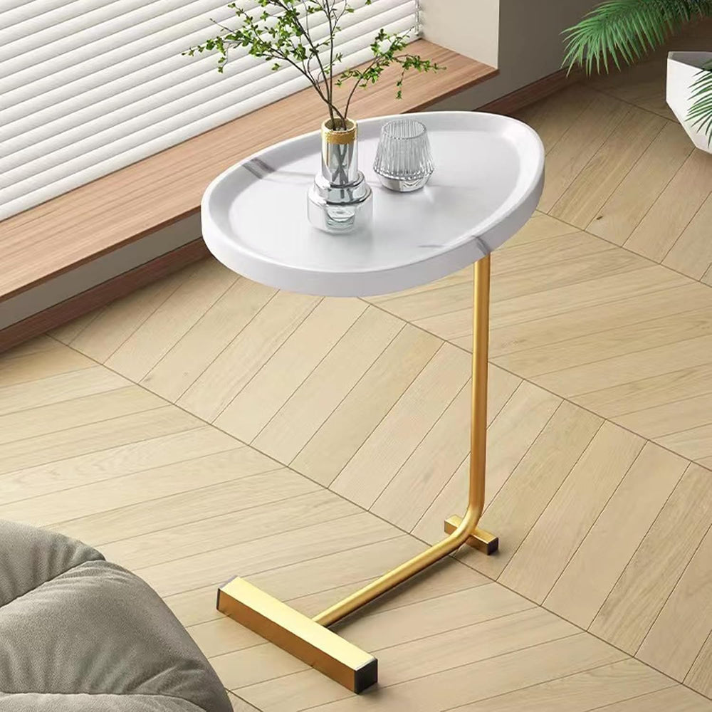 C-Shaped End Table, Small Side Table for Couch, Sofa Table with Metal Frame T...