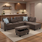 Sectional Couches for Living Room with Movable Chaise & Storage Ottoman - 97.5" Linen L Shaped Couches for Living Room Apartment, Home Modular Sectional Sofas with Cup Holder, Coffee
