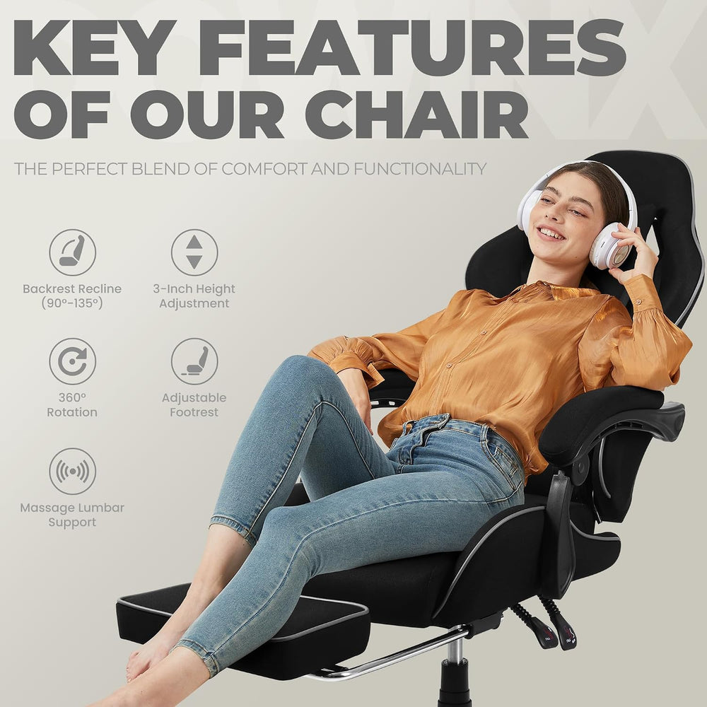 Dowinx Gaming Chair Fabric with Pocket Spring Cushion, Massage Game Chair Clo...