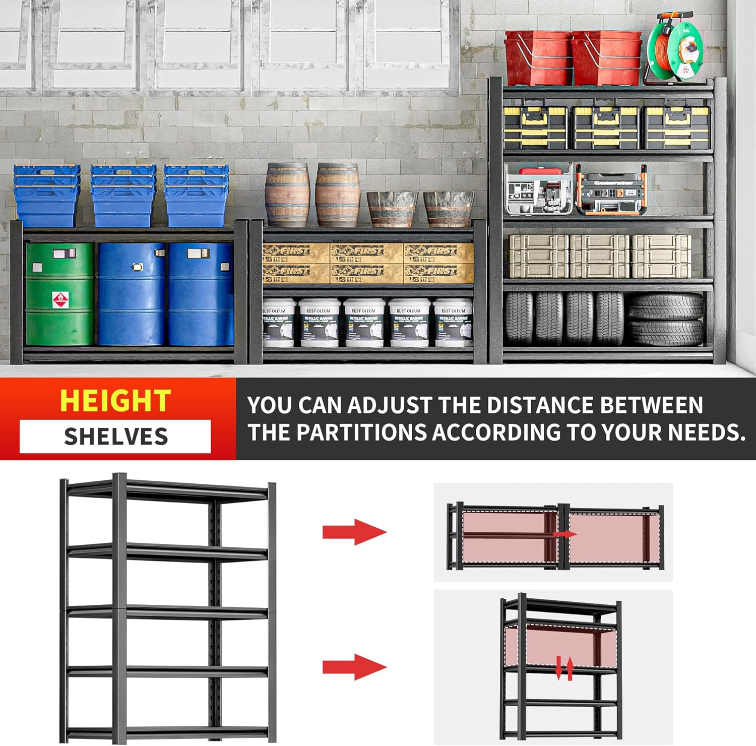 Heavy Duty Storage Shelves 5-Tier Adjustable Garage Shelving Unit, Strong Metal Storage Rack Shelving for Garage, Warehouse, Pantry Organization 16" D x36 W x78 H