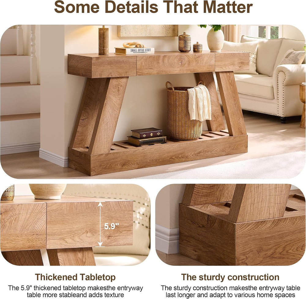 60" Entryway Table with Drawer Wooden Hallway Table with Heavy Duty Base...