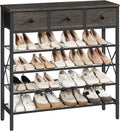 5-Tier Shoe Rack with 3 Drawers, Metal Shoe Organizer for 20 Pairs with Storage Shelves and Wooden Top, for Entryway, Hallway, Foyer, Closet, Charcoal and Black SS35BC