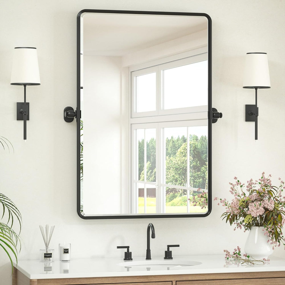 Keonjinn 24x36 Inch Black Povit Mirror for Bathroom, Tilt Mirror