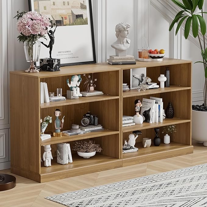 62" Wooden Book Shelf, 5 Shelf Bookcase, Modern Bookshelf with Adjustable Shelf for Home Office, Study Room, Oak