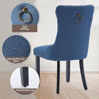 Blue Dining Chairs Set of 6, Upholstered Tufted Linen Fabric Dining Room Chairs with High Back, Nailhead Trim and Black Solid Wood Legs, Modern Dining Chair for Dining Room, Kitchen(Blue)