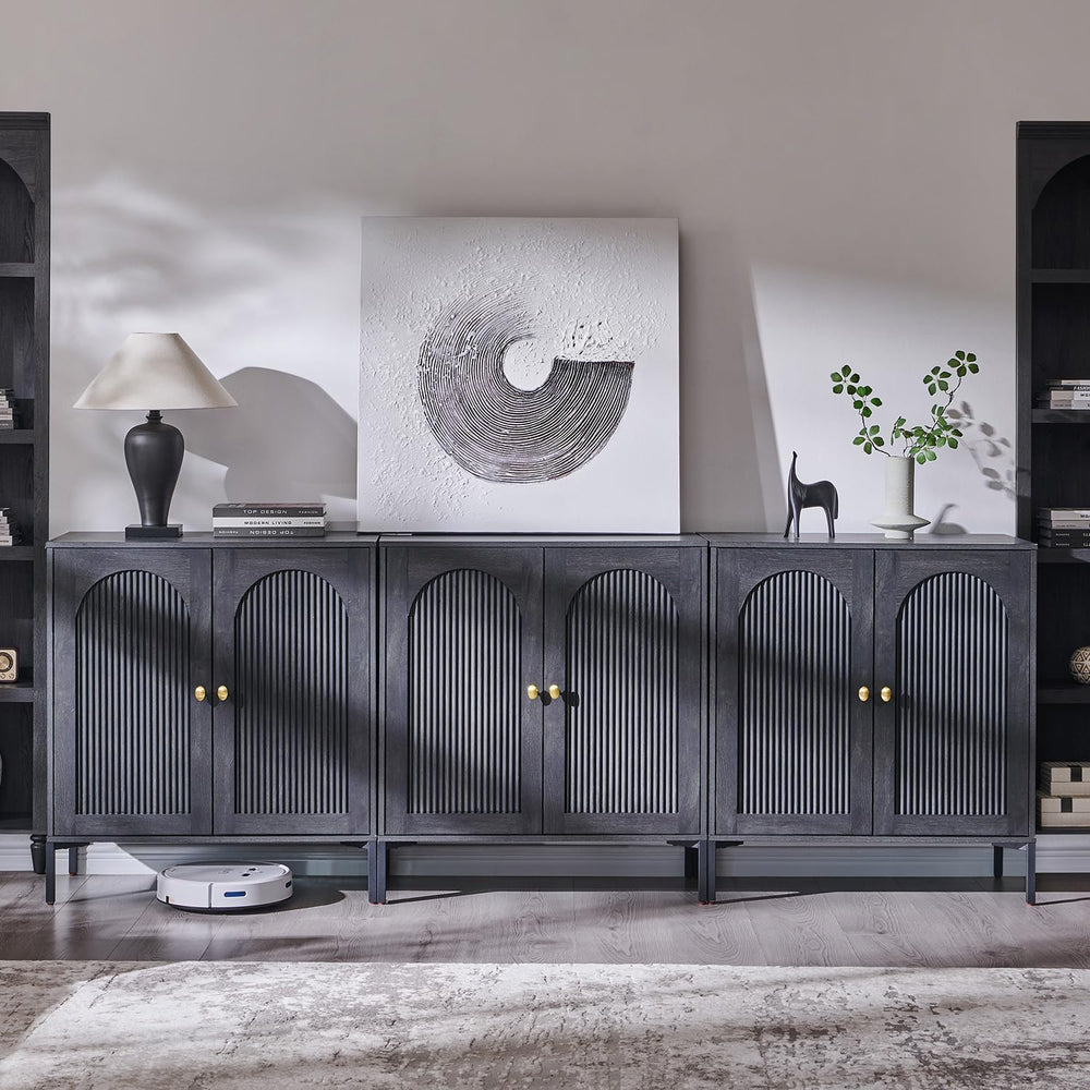IFGET 92.63" W Modern Arch Sideboard Buffet Cabinet with Storage, Dark Grey