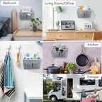 2pcs Middle Wall Hanging Organizer Bag, Linen Fabric Door Hanging Storage Basket with Pockets, Waterproof Bin for Kitchen, Bedroom, Office, RV Camper (Gray)