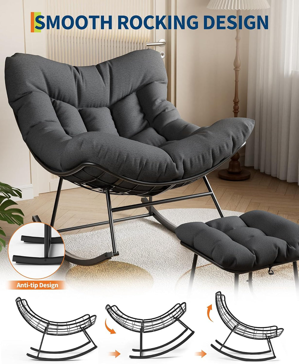 GarveeLife Oversized Papasan Rocking Chair with Footrest, Outdoor Lounge Chai...