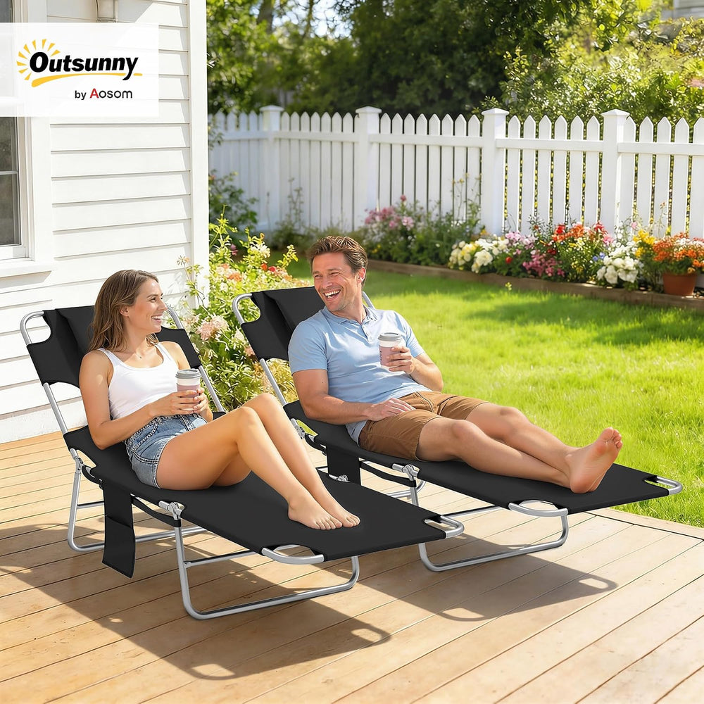 Outsunny Chaise Lounge Chair Outdoor Set of 2 with Face Arm Hole, 5-Position ...