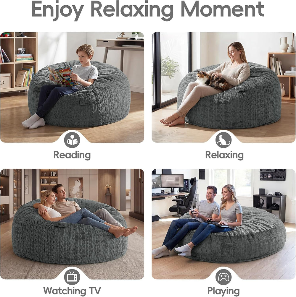 Large Bean Bag Chairs 3FT Big Adults BeanBag Chairs with Filler Memory Foam |...
