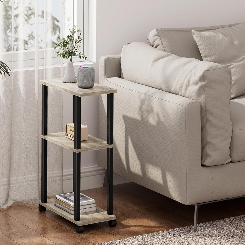 TUTOTAK Small Side Table, Narrow End Table, Bedside Table, Set of 2, Couch Side Table with Wheels for Living Room or Bedroom, Greige TB01BG0612
