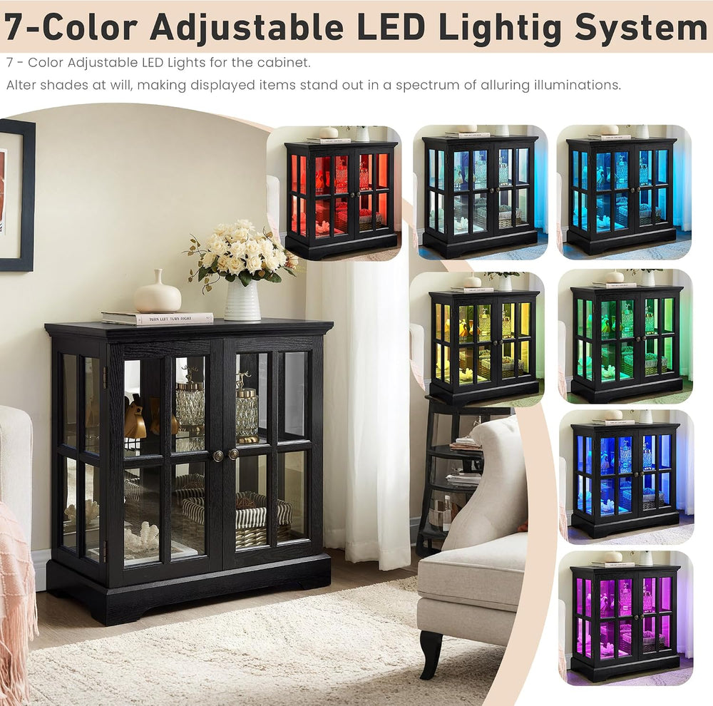 32" H LED Accent Curio Cabinet with 7 Color Lights for Collectibles, Mod...