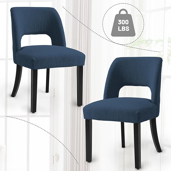 VKNOW Wooden Dining Chairs Set of 6, Modern Fabric Upholstered Dining Room Ch...
