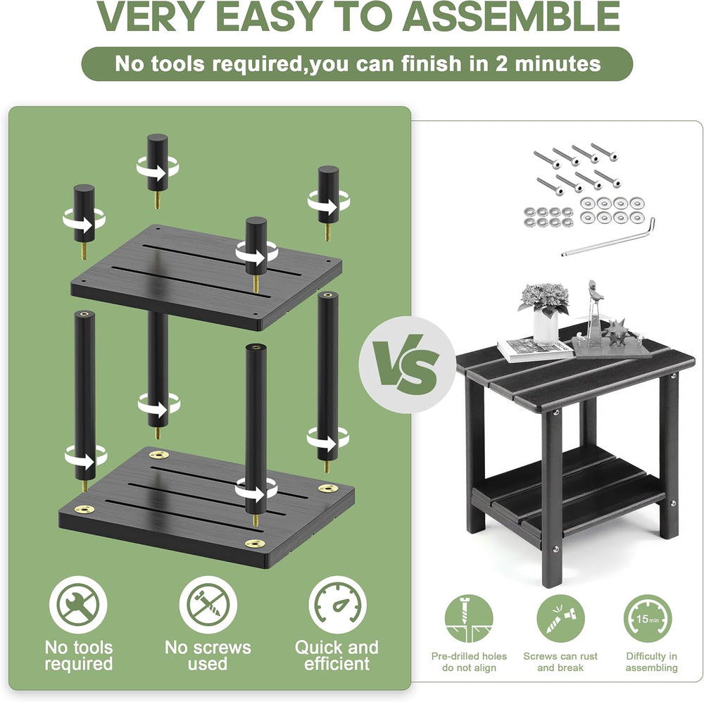 Outdoor Side Table with 2-Tier, Bamboo Small Patio Adirondack Tables | Black,...