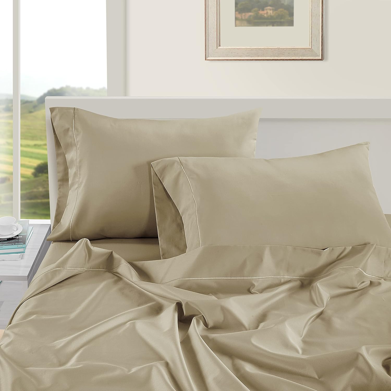 LANE LINEN Pillows Queen Size Set of 2 Soft 100% Egyptian Cotton Cool & Smooth 1000 Thread Count Pillow Cases - Linen