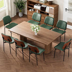 Dining Chairs Set of 6, Mid-Century Modern Upholstered PU Leather Chairs with Walnut Bentwood Back and Metal Legs Adjustable Feet for Kitchen Dining Room, Dark Green Shell Strips