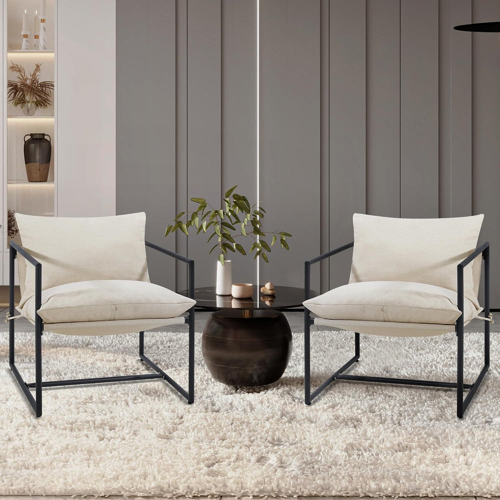 Kromax Sling Accent Chair, Set of 2, Cozy Living Room Chairs, Beige | Cozy Li...