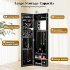 Giantex Wall Mounted Jewelry Cabinet with Full Length Mirror, Over The Door Jewelry Armoire Organizer with Large Storage, Makeup Mirror & Velvet Lining (Black)