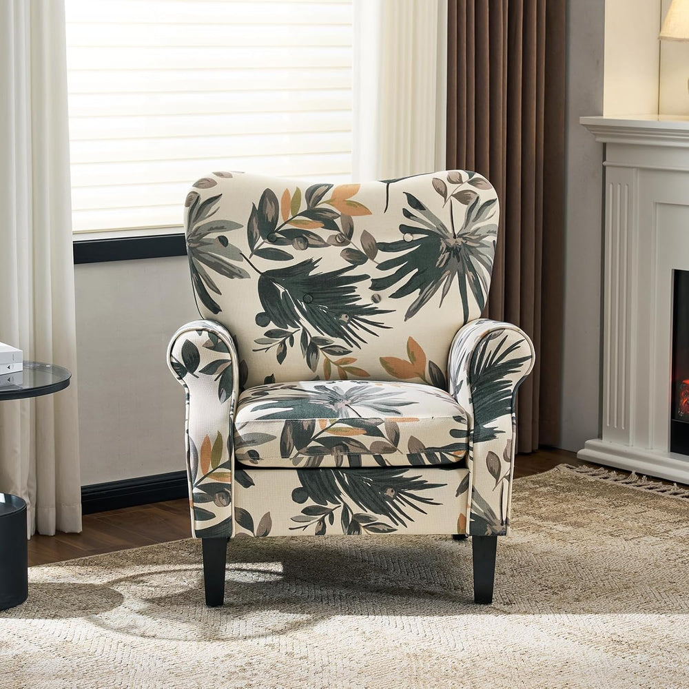 YOLENY Mid Century Wingback Arm Chair, Modern Upholstered Fabric High Back Ac...
