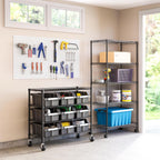 4-Tier NSF 9-Bin Steel Wire Shelving Rack, 36"W x 14"D x 31"H, Graphite | 9 slide-out bins with tilt-lock design keep supplies organized and accessible