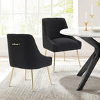 Modern Velvet Dining Chairs Set of 6, Contemporary Upholstered Furniture Collection with Polished Gold Metal Legs, Elegant Accent Chairs for Kitchen Living Room(Teddy Fleece,Black)