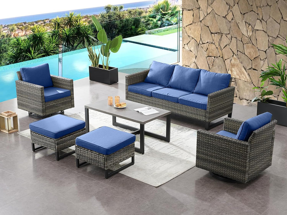 HUMMUH Outdoor Ottomans for Patio Set of 2 PE Wicker Outdoor Footstool with R...