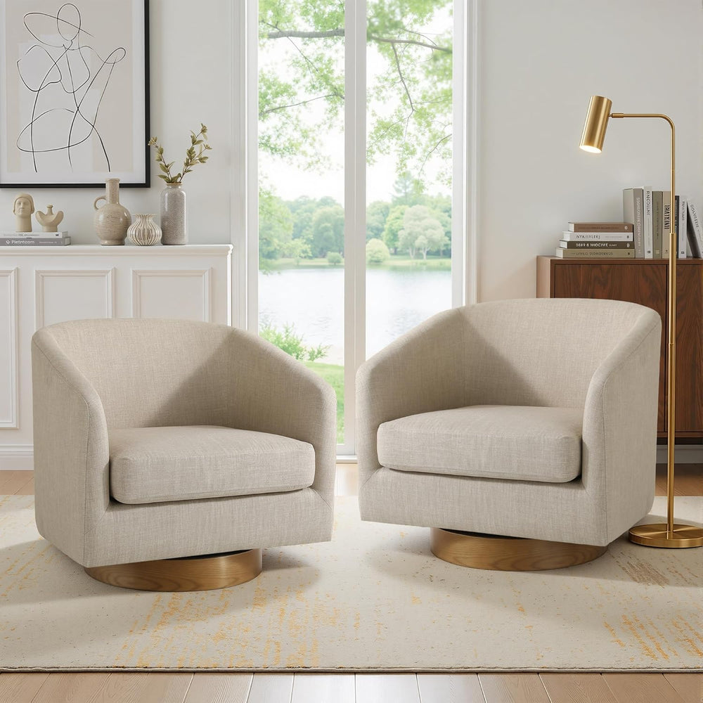 Swivel Barrel Accent Chairs Set of 2, Fabric Upholstered Armchair for Living ...