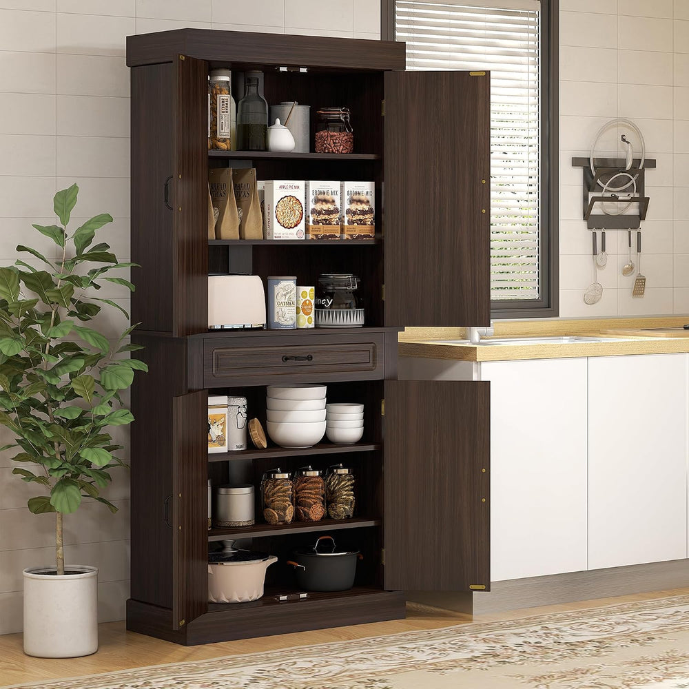 HOMCOM 71" Freestanding Kitchen Pantry Cabinet, Tall Storage Cabinet wit...