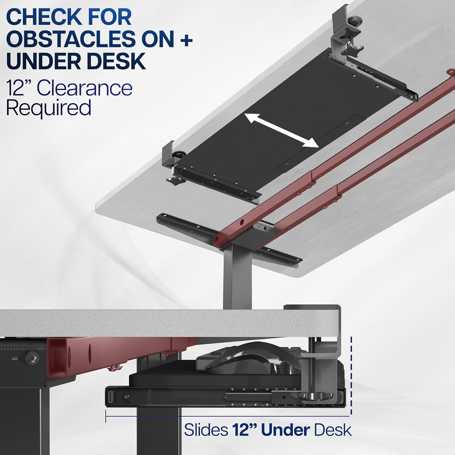 VIVO Large Clamp-on Computer Keyboard and Mouse Under Desk Slider Tray, 27 x 11 inch Pull Out Platform Drawer, Dark Wood, MOUNT-KB05D