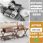 BAMBOOHOMIE Bamboo Luggage Rack for Guest Room, 26.77" Folding Wide Suitcase Stand with Fabric Storage Shelf, Thickened Luggage Stand Holder for Bedroom Hotel, Luggage Rack for Suitcases (1 Pack - Brown)
