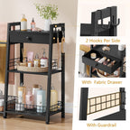 Gewudraw 2-in-1 Bathroom Ladder Shelf with Towel Rack&Storage Drawer, Black | 3-Tier Bathroom Organizers and Storage with Hooks, Bathroom Towel Storage, Towel Shelf for Laundry Room, Living Room, Balcony