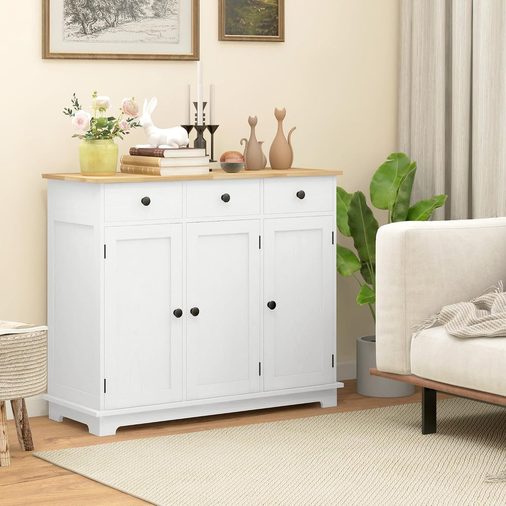 Sideboard with Solid Wood Countertop, Modern Kitchen Storage Cabinet, Coffee ...