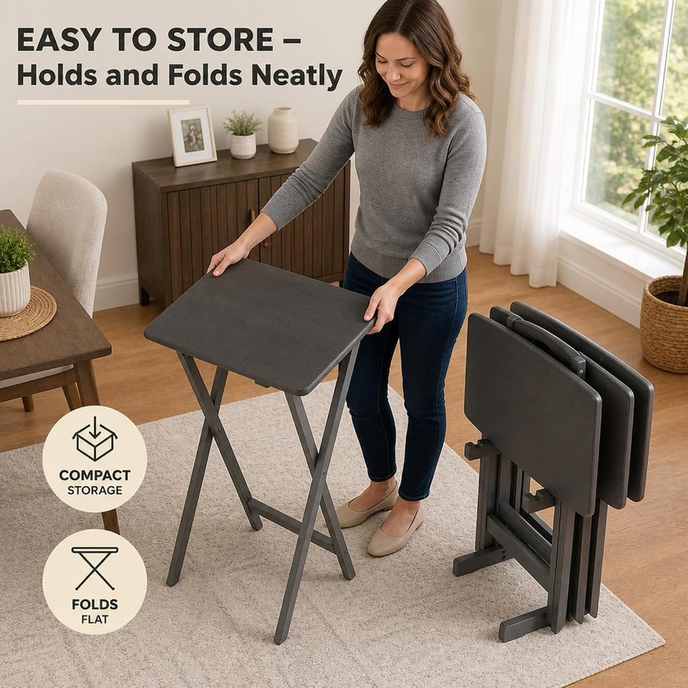 Ergode TV Tray Tables Set of 5 Folding X-Frame Oyster Gray