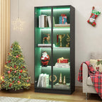 Display Cabinet with LED Lights, Display Case with 4-Tier Glass Shelves & 2 Glass Doors, Curio Cabinet for Collectibles, Living Room