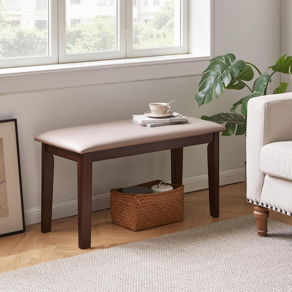 31.1''Leather-Upholstered Shoe Bench, Solid Wood Entryway Bench | Far...