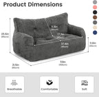 Pamapic 59 Inch 2-Seater Corduroy Bean Bag Chair,Loveseat Sofa with Ultra Soft Fluffy Cover, 72H High Resilience Foam Sofa Bed for Adults, Suitable for Living Room, Bedroom,Grey