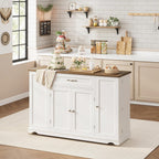 HOSTACK Kitchen Island Cart with Storage, 47'' Kitchen Storage Island on Wheels with 2 Drawers, Rolling Island Table with Adjustable Shelves, Mobile Buffet Sideboard Cabinet for Dining Room, White