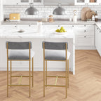 IDEALHOUSE Elegant Bar Stools Set of 2 - with Backrest and Footrest | Gold & Velvet Grey Upholstery, 65cm Counter Height, Metal Frame - Perfect for Kitchen Island & Counter - Two Pack Bar Chairs