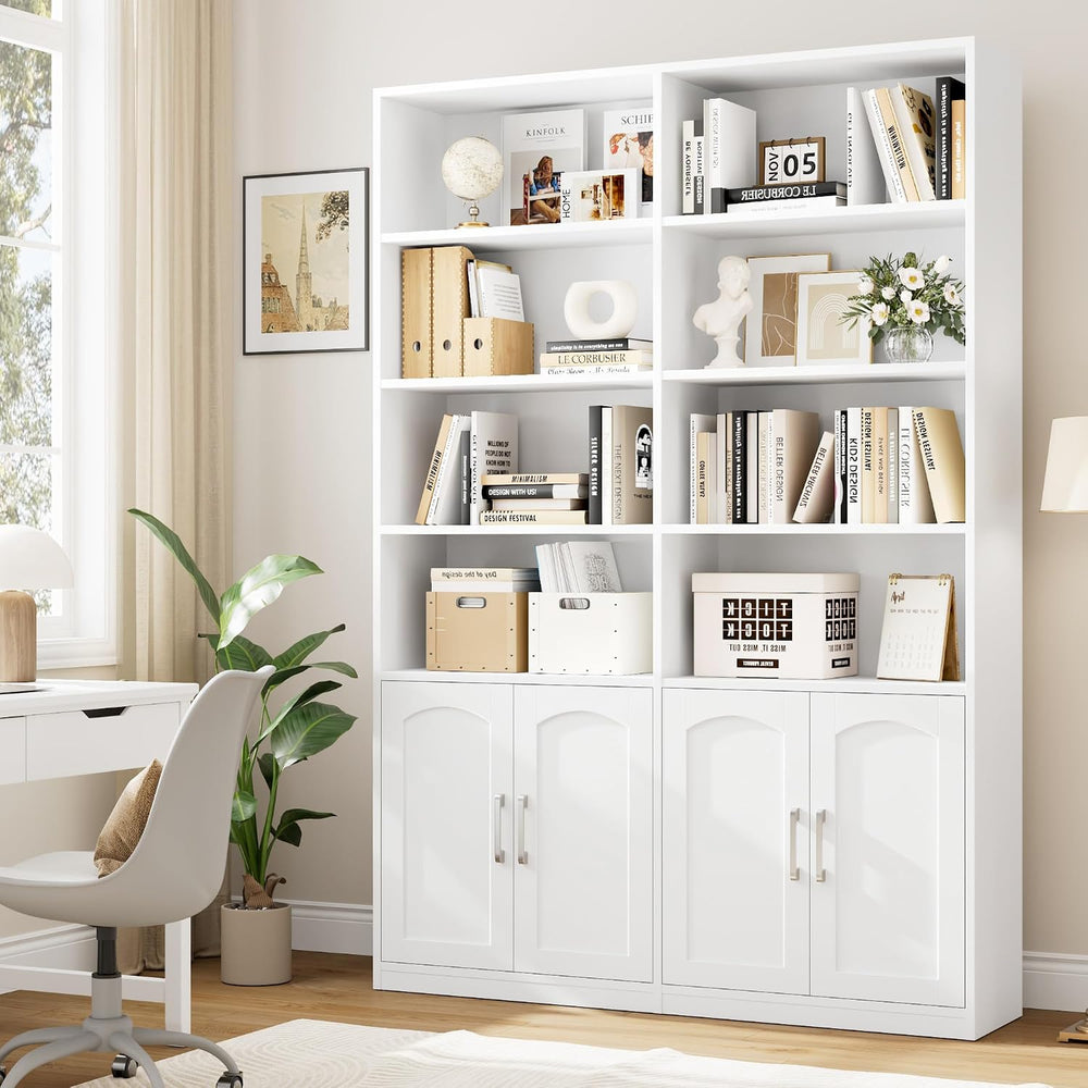 FACBOTALL Bookshelf and Bookcase with Doors, Double Wide Large Bookshelves