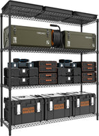 4 Tiers Storage Shelves Load 2640LBS, Metal Shelving Wire Metal Shelving Unit Shelves for Storage Adjustable Garage Shelving for Pantry Kitchen Garage Black 17.7" D x 59.1" W x 70.4" H