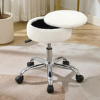 Gitrah Vanity Chair with Wheels Adjustable Vanity Stool with Storage Swivel Vanity Stool for Vanity Rolling Makeup Stool Chair Faux Fur Off White