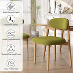 Wooden Dining Chair Set of 1, Modern Dining Chairs with with Curved Back, Fabric Upholstered Kitchen Dining Room Chairs with Adjustable Legs for Farmhouse Dining Living Room,Green