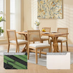 French Country Dining Chairs Set of 6, Beige Modern Kitchen & Dining Room Chairs, Rattan Dining Chair with Linen Upholstered Cushion, Low Cane Back, Wood Legs, Sillas de Comedor (Beige, 6 Pcs)