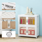 Large Clear Stackable Storage Bins with Lids, Foldable Storage Cabinet for Closet Organizers and Storage, Plastic Storage Box with Wheels 90 QT