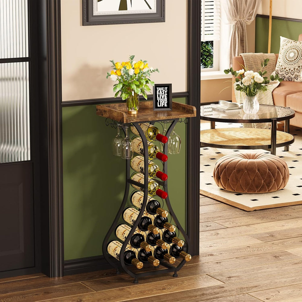 X-cosrack Wine Rack Freestanding Floor, Mini Bar Table Wine Holder Stand Liqu...