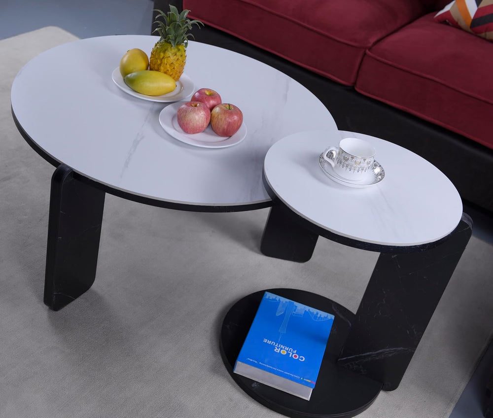 Set of 2 Round Nesting Coffee Table for Small Place, living room end table wi...
