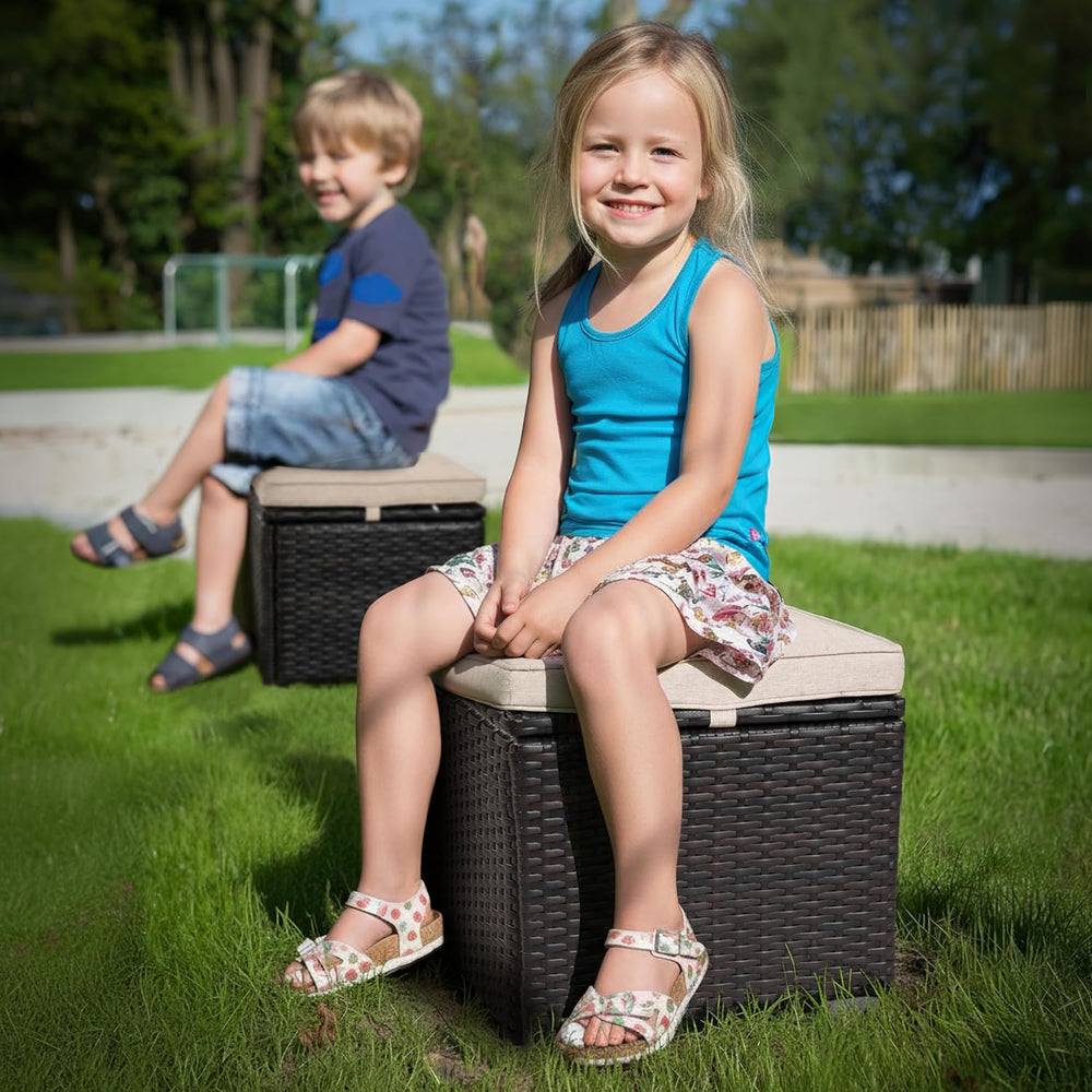 NUU GARDEN Outdoor 2 Piece Outdoor Patio Ottoman, All Weather Rattan Wicker O...