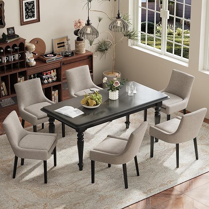 COLAMY Upholstered Dining Chairs Set of 6 with Mid Back and Wood Legs, Modern Accent Side Chairs for Living Room/Dining Room-Camel